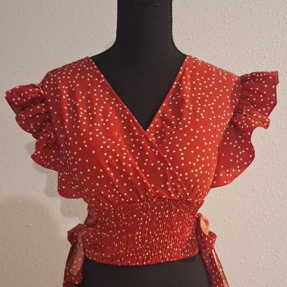 Red Polka Dot Wrap Top - Picture 1 of 9